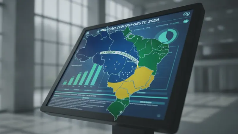 Urna eletrônica e mapa do Centro-Oeste durante as eleições de 2026 (imagem ilustrativa gerada por IA)