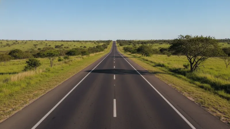 Rodovia bem conservada em Goiás com paisagem do Centro-Oeste ao fundo